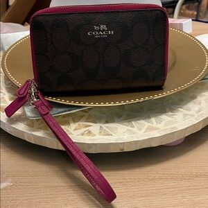 Coach Signature Brown and Pink Wallet